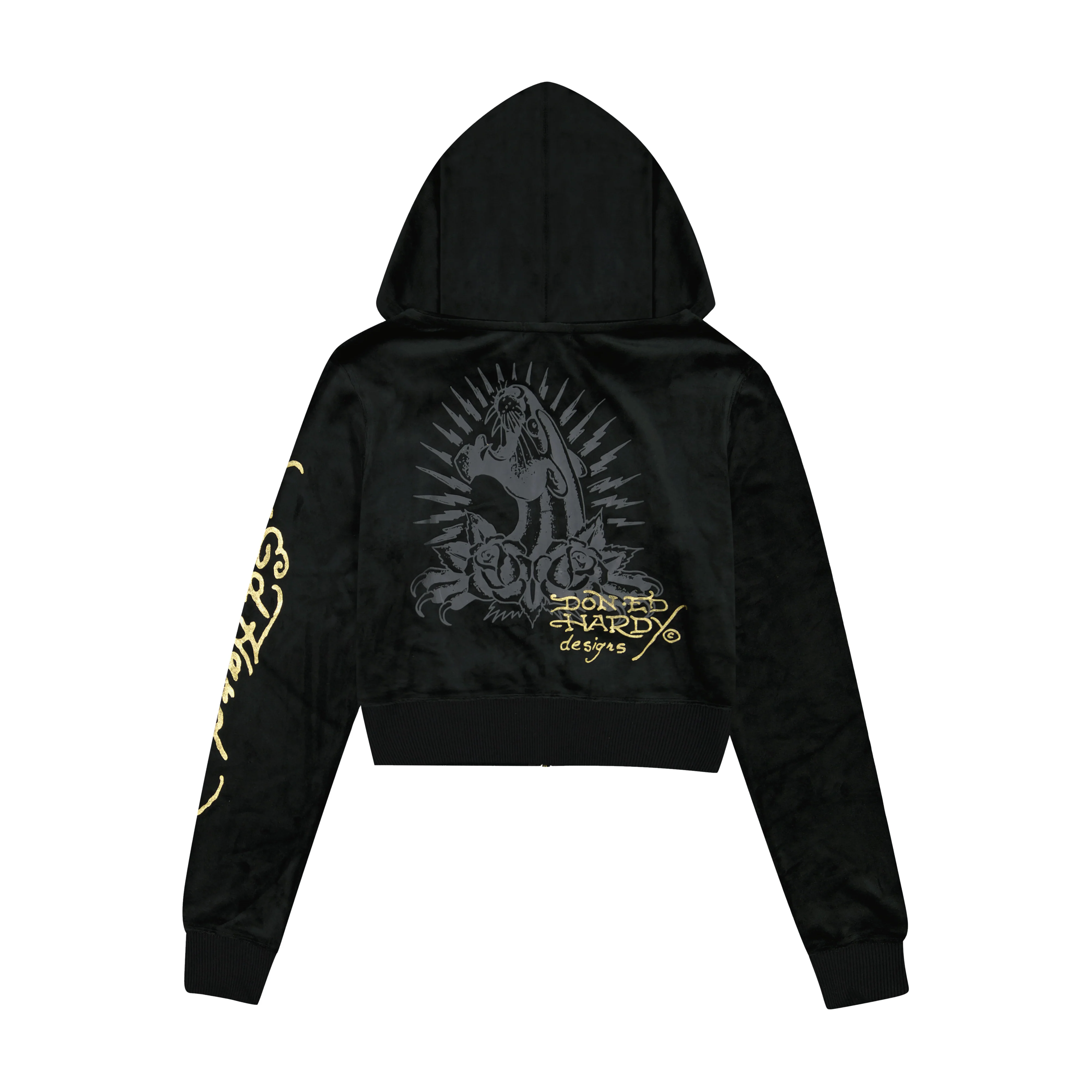 Amor Butterfly Velour Zip Front Hoodie