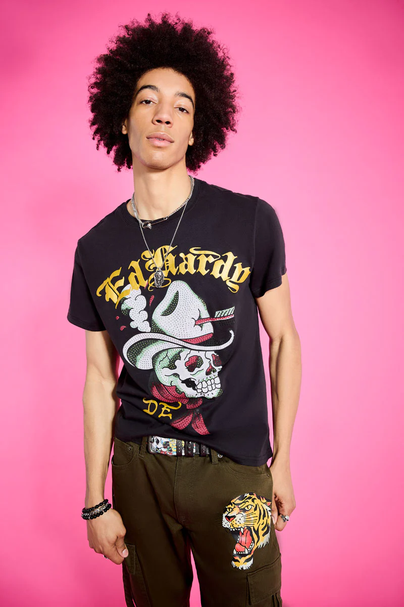 Cowboy Skull Throwback Rhinestone Tee