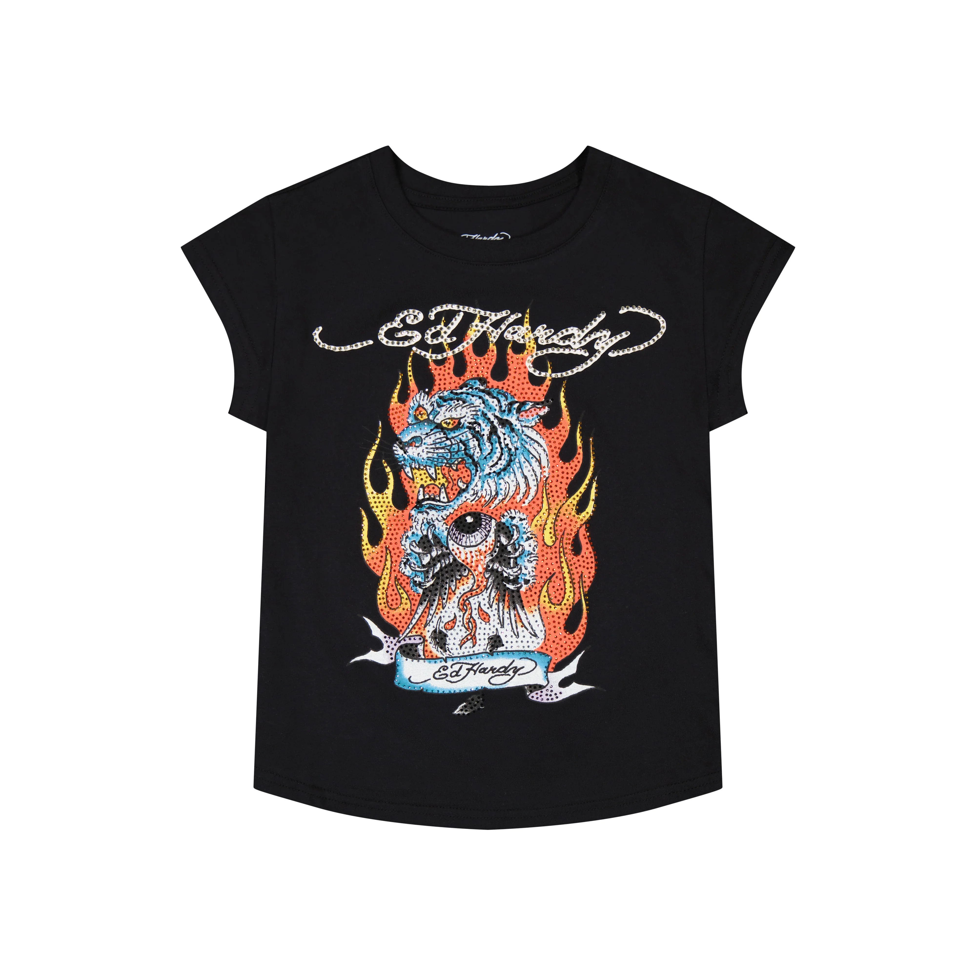 2290-fire-tiger-rhinestone-cap-sleeve-tee-1.webp Fire Tiger Rhinestone Cap Sleeve Tee