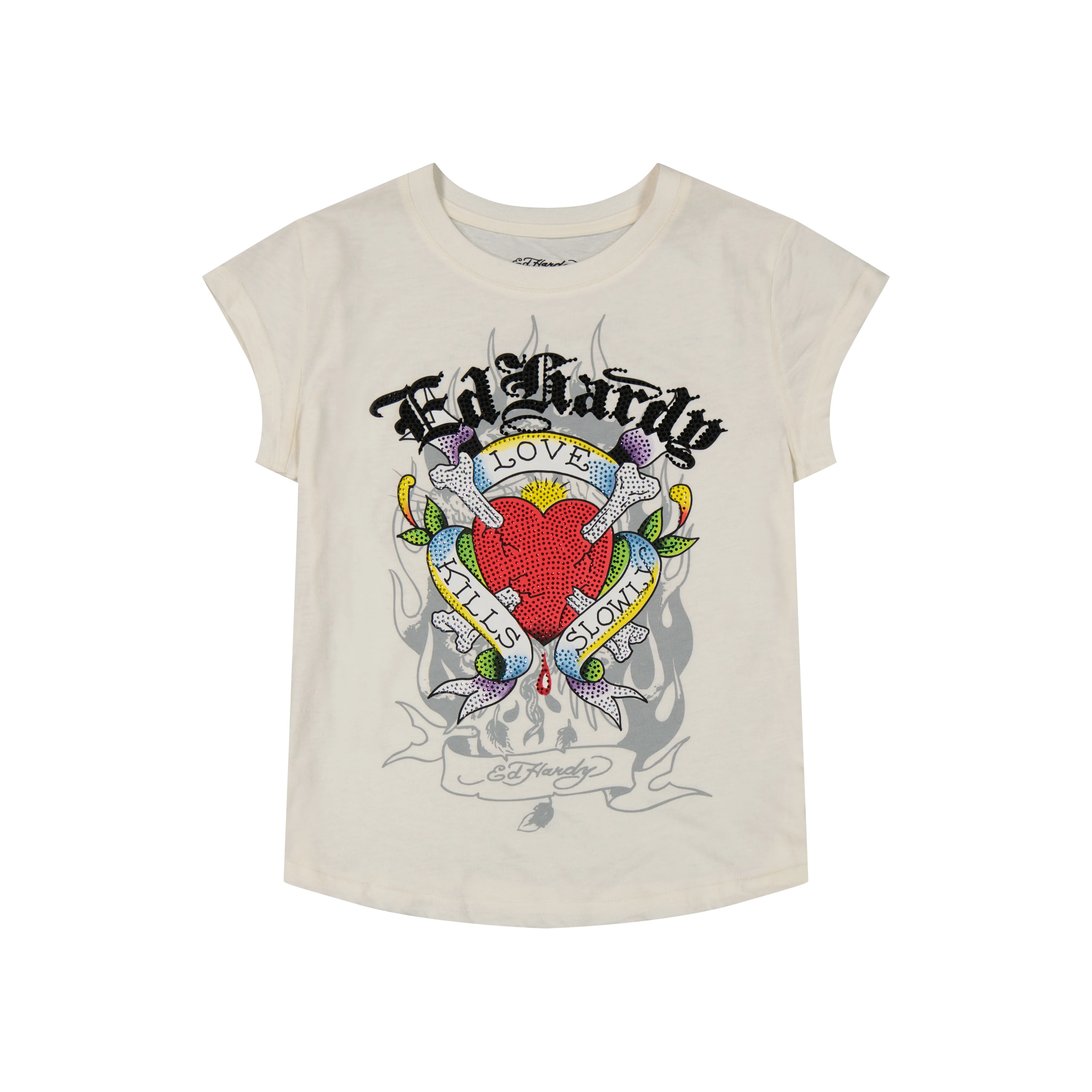 LKS Heart Rhinestone Cap Sleev Tee
