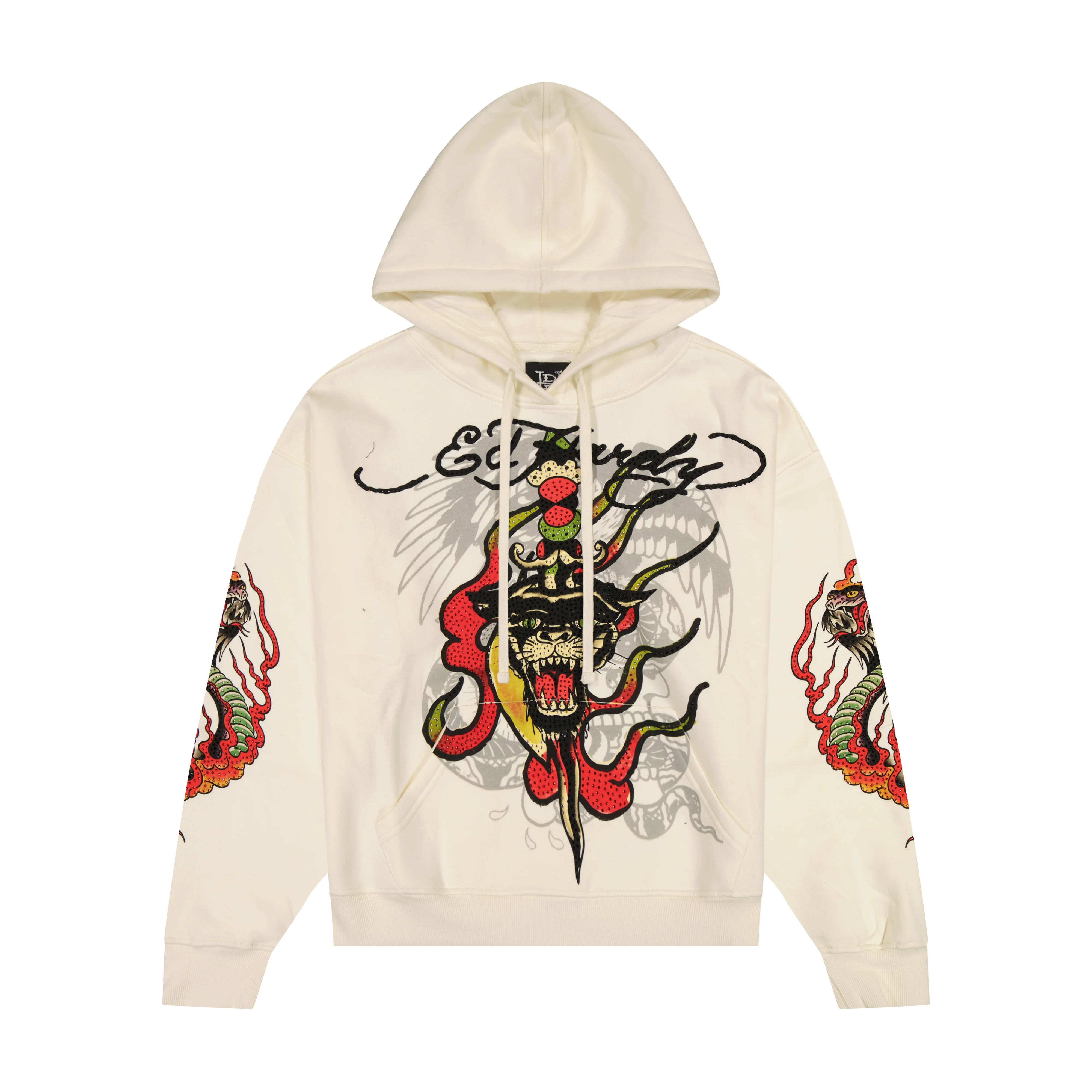 Panther Flame Rhinestone Boxy Fleece Hoodie