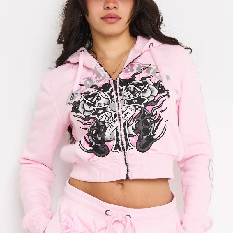 Flame Cross Zip Front Hoodie