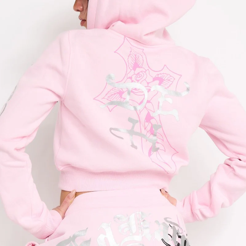 Flame Cross Zip Front Hoodie