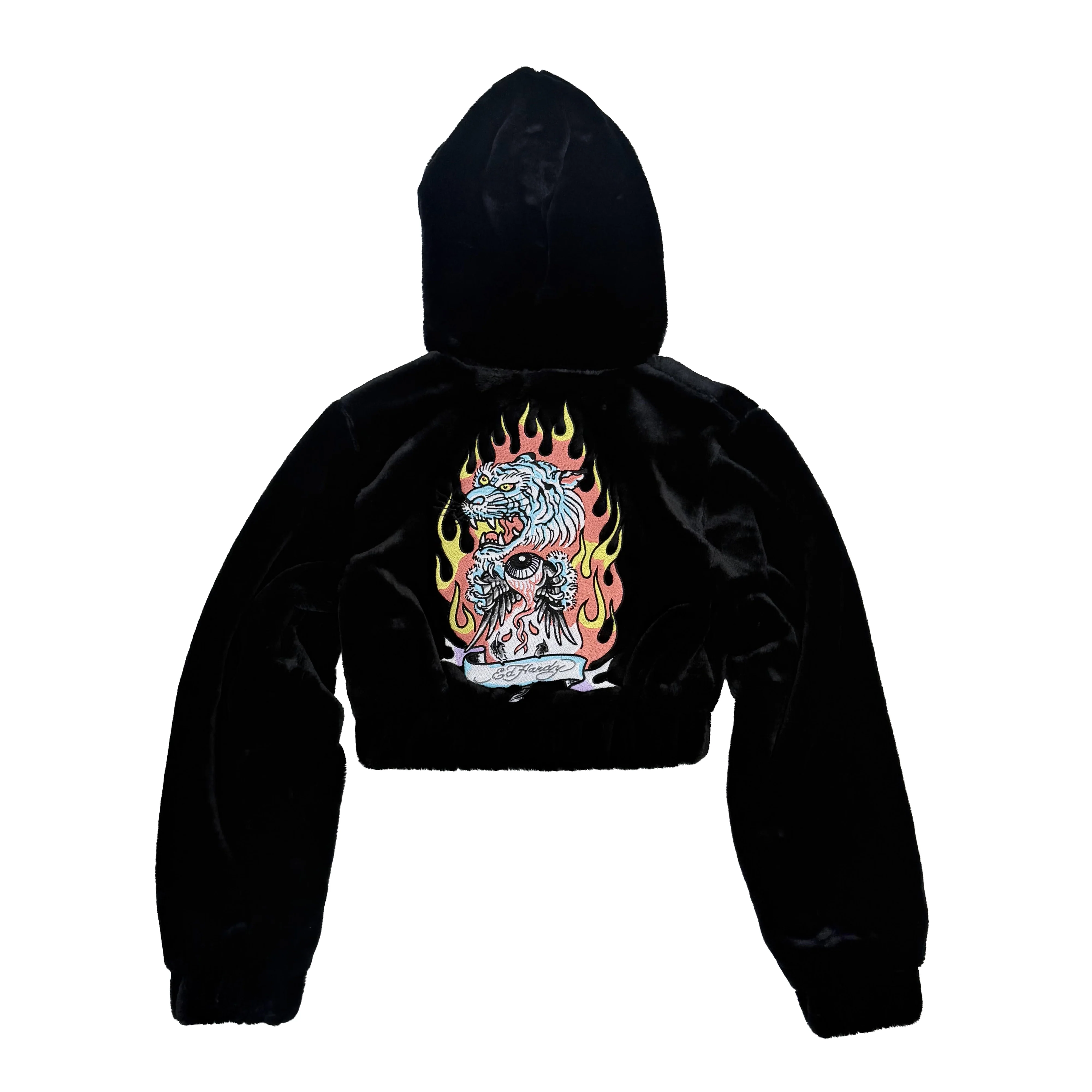 Tiger Flame Faux Fur Hooded Jacket