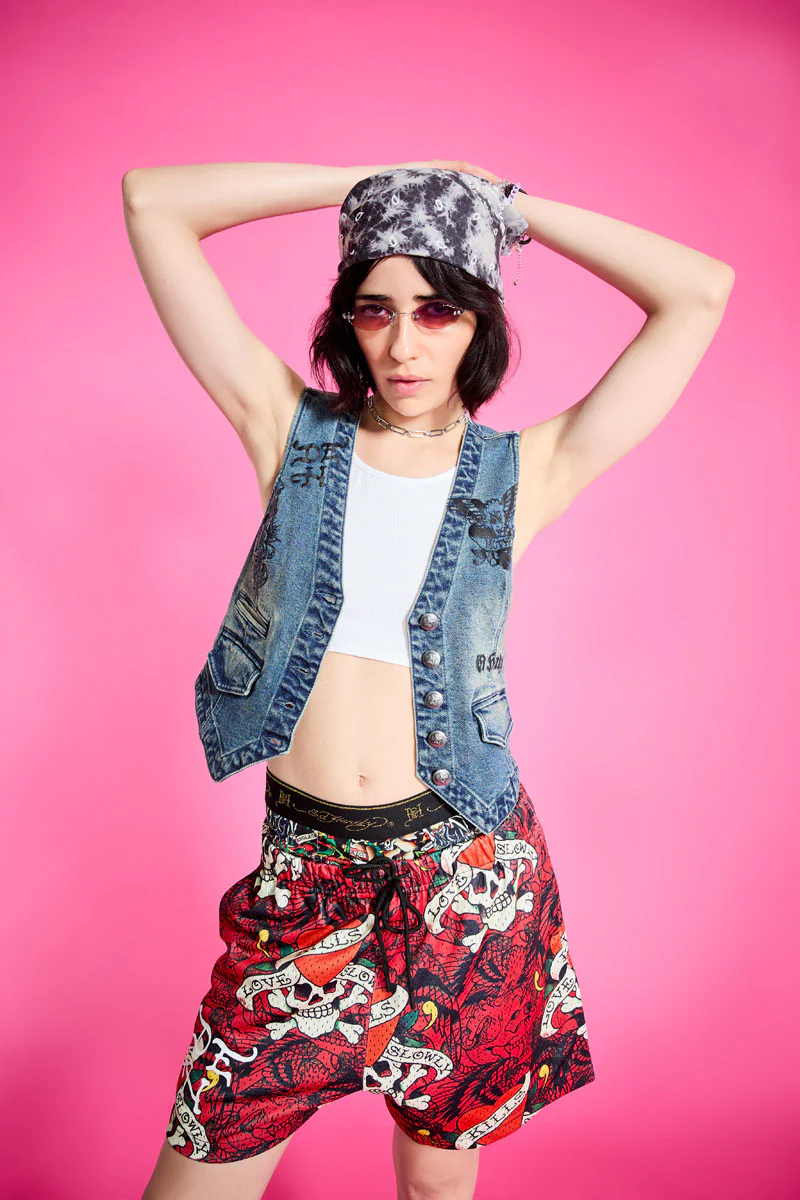 Multi Tattoo Denim Vest