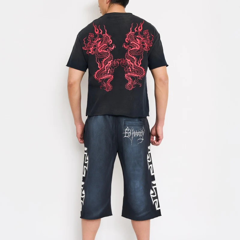 Crosses Puff Print Long Fleece Shorts